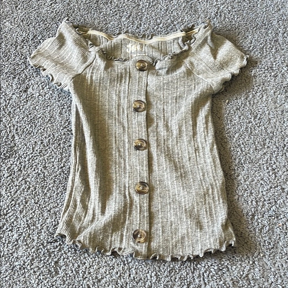 Justice Chic Gray Faux Button-Up Ribbed Top
